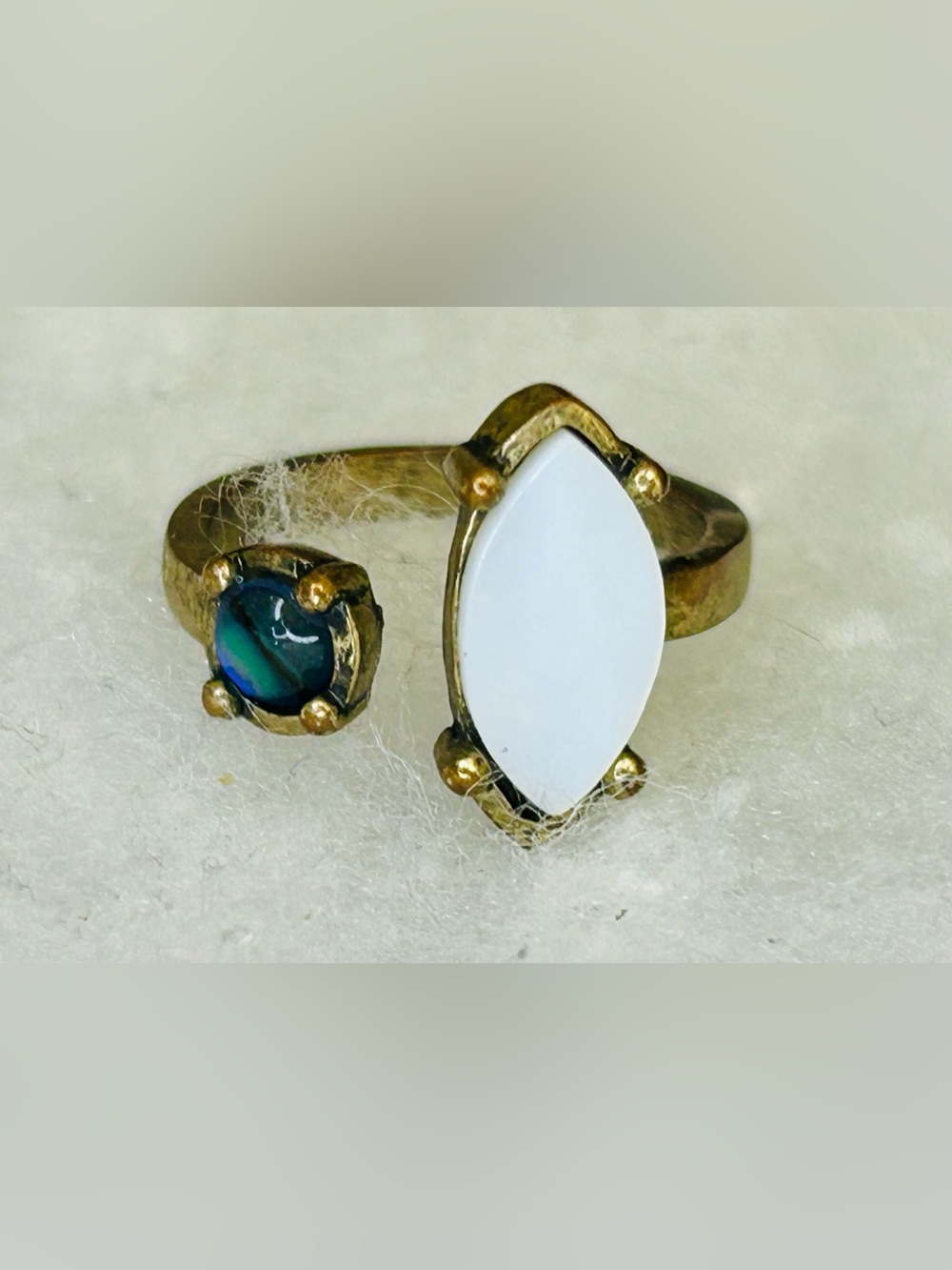 Vintage Gold Tone Mother of Pearl Adjustable Bypass Ring (c. 1970–1985)